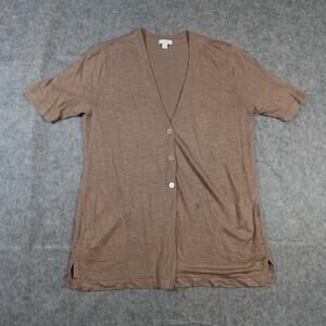 J. Jill Top Womens Medium Linen Button Front Cardigan Tunic Beachy Coastal Brown